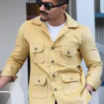 Parmesan-Yellow Corduroy Hunting Shacket | Premium Men's Outerwear | Classic Shirt-Jacket Design | Comfortable Cotton Corduroy | Size 36-44